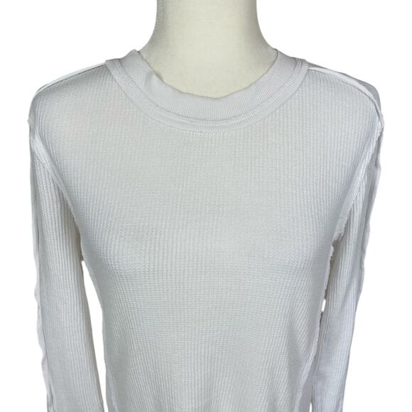 Sundance Waffle Knit Crewneck Long Sleeve Shirt Size Large Velvet Trim Boho - Picture 2 of 10